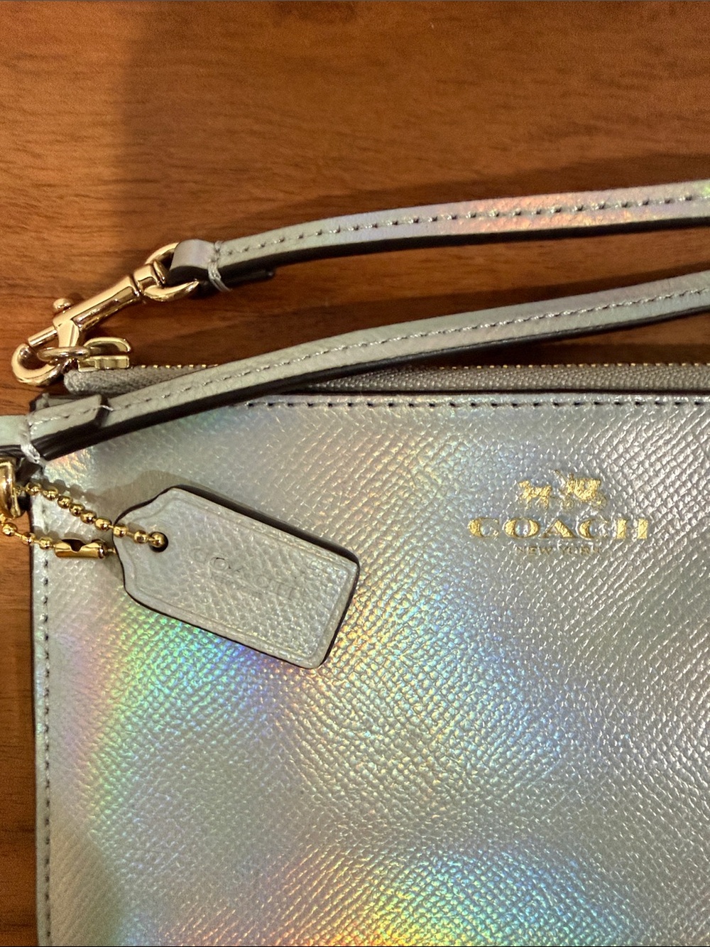 Coach Holographic Leather Wristlet - Iridescent Silver - Picture 2 of 5